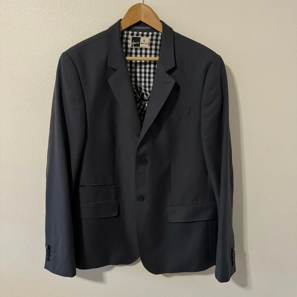 Howe Classic Gray Sports Blazer Contrast Gingham Lining NWOT-44